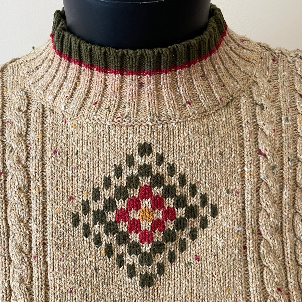 Vintage Liz Claiborne Beige and Green Patterned Sweater - Picture 8 of 8